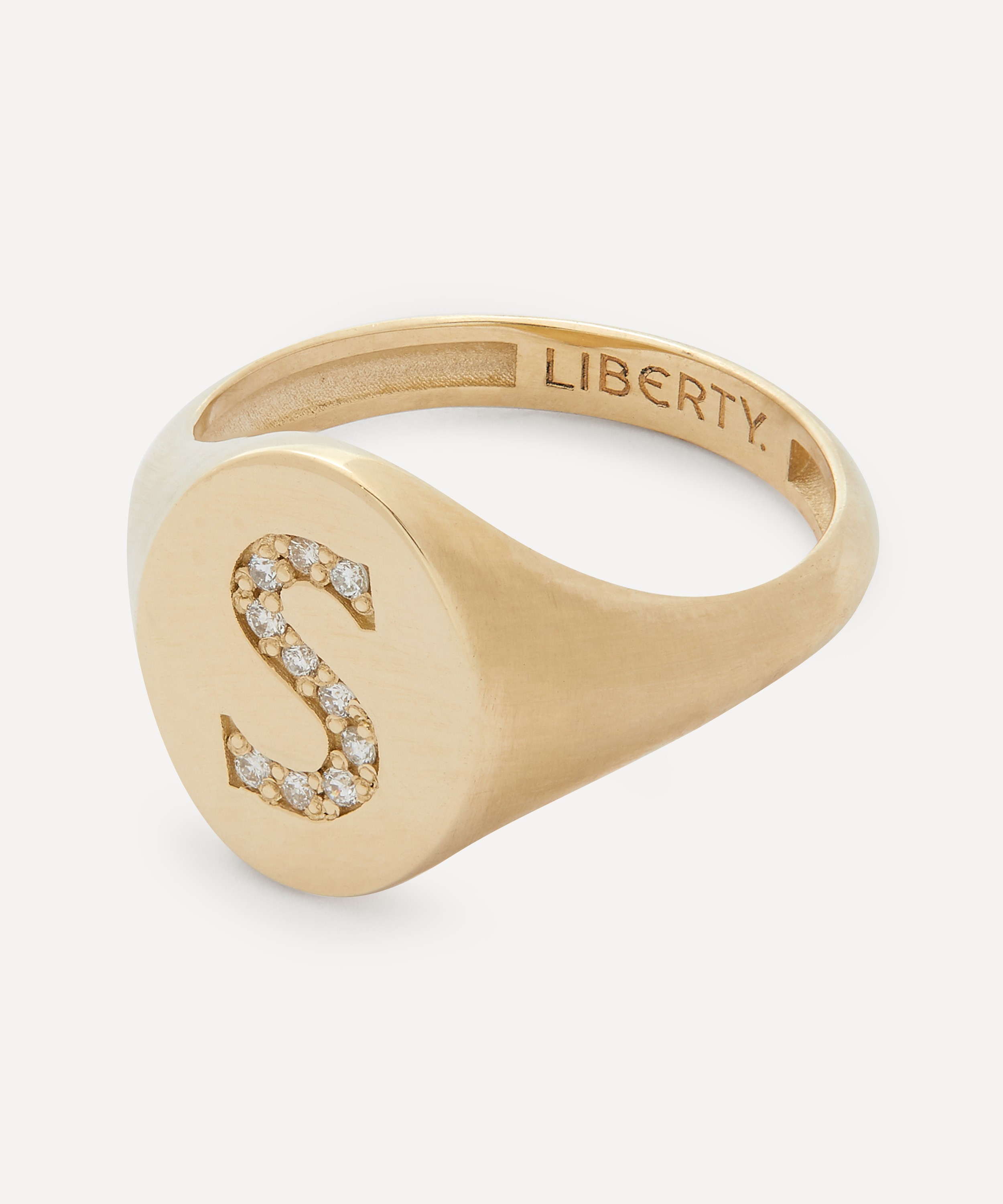 Liberty - 9ct Gold and Diamond Initial Liberty Signet Ring - S image number 2