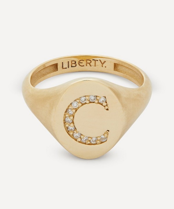 Liberty - 9ct Gold and Diamond Initial Liberty Signet Ring - C