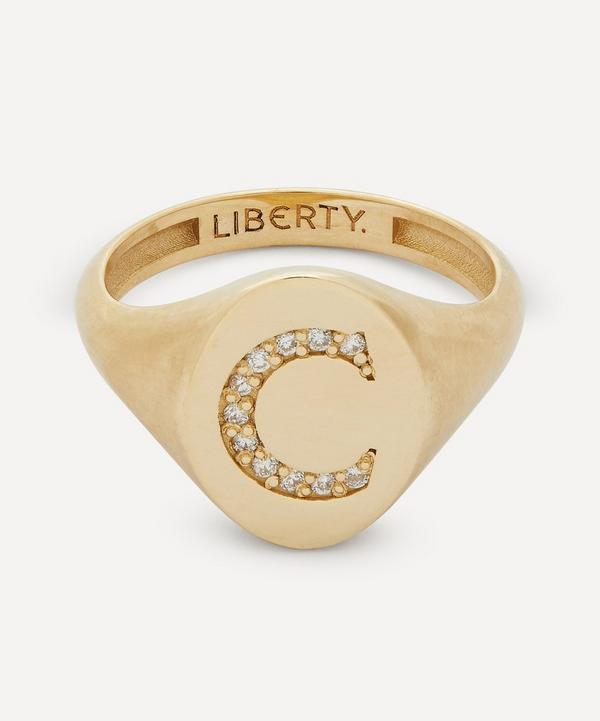 Liberty - 9ct Gold and Diamond Initial Liberty Signet Ring - C image number null