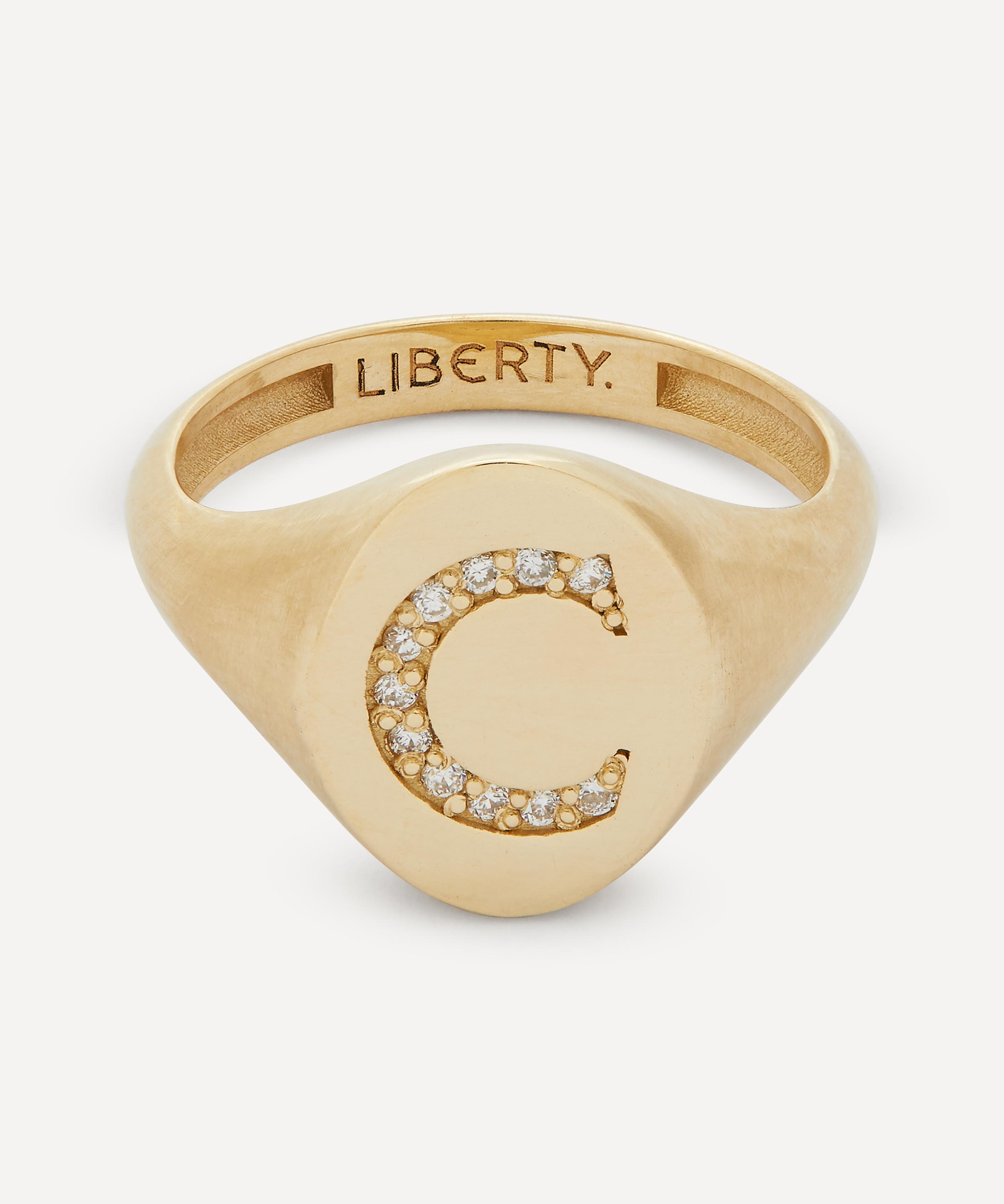 Liberty - 9ct Gold and Diamond Initial Liberty Signet Ring - C