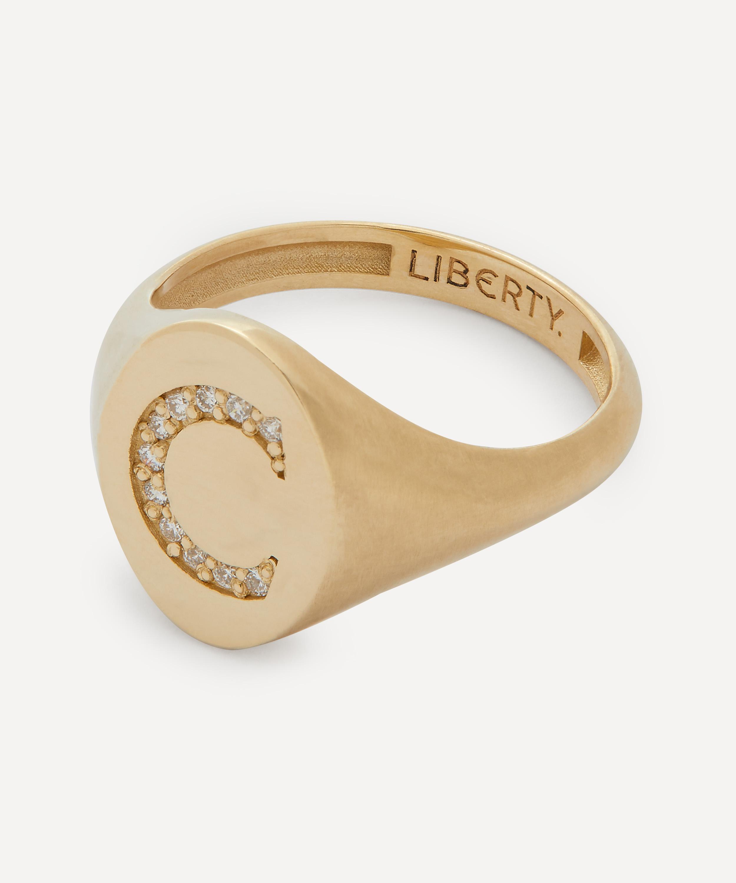 Liberty - 9ct Gold and Diamond Initial Liberty Signet Ring - C image number 2