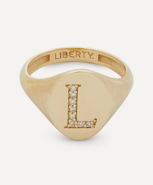 9ct Gold and Diamond Initial Liberty Signet Ring - L
