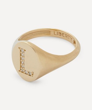 Liberty - 9ct Gold and Diamond Initial Liberty Signet Ring - L image number 2