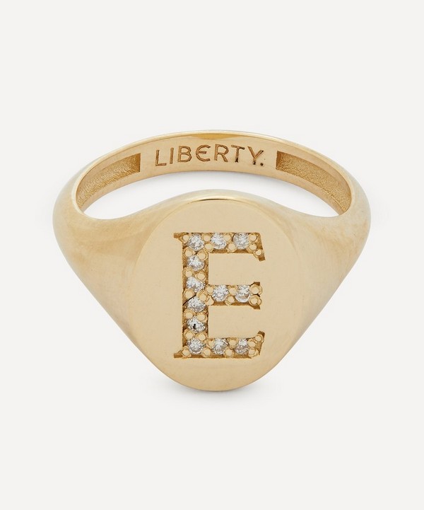Liberty - 9ct Gold and Diamond Initial Liberty Signet Ring - E