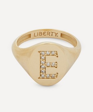 Liberty - 9ct Gold and Diamond Initial Liberty Signet Ring - E image number 0