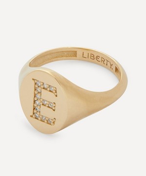 Liberty - 9ct Gold and Diamond Initial Liberty Signet Ring - E image number 2