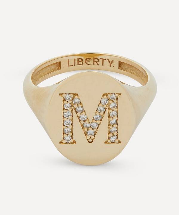 Liberty - 9ct Gold and Diamond Initial Liberty Signet Ring - M image number 0