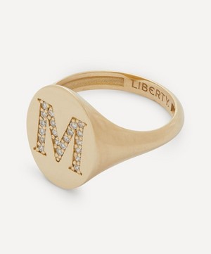 Liberty - 9ct Gold and Diamond Initial Liberty Signet Ring - M image number 2
