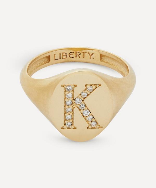 Liberty - 9ct Gold and Diamond Initial Liberty Signet Ring - K image number null