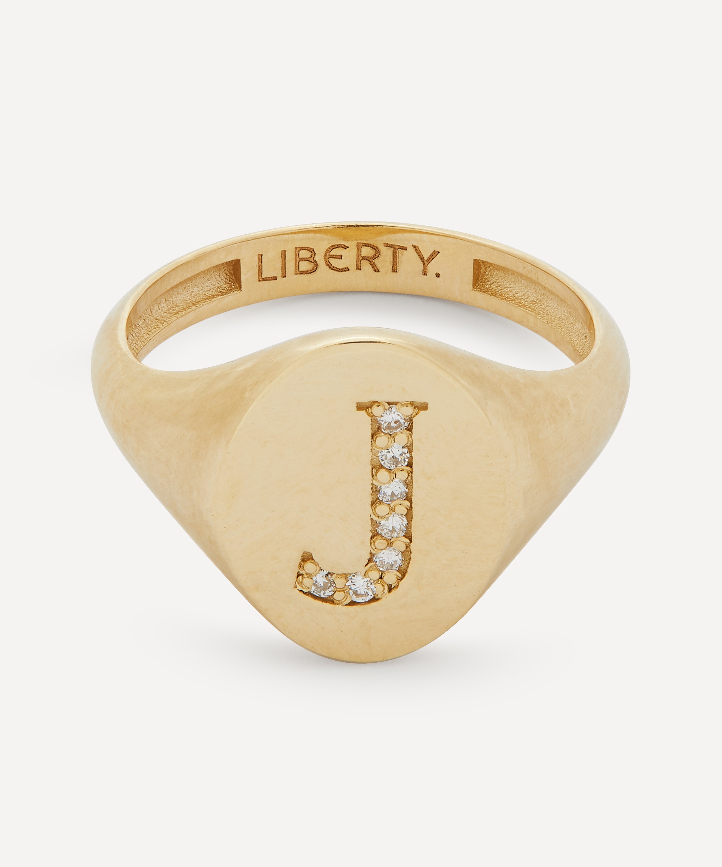 Liberty - 9ct Gold and Diamond Initial Liberty Signet Ring - J image number 0