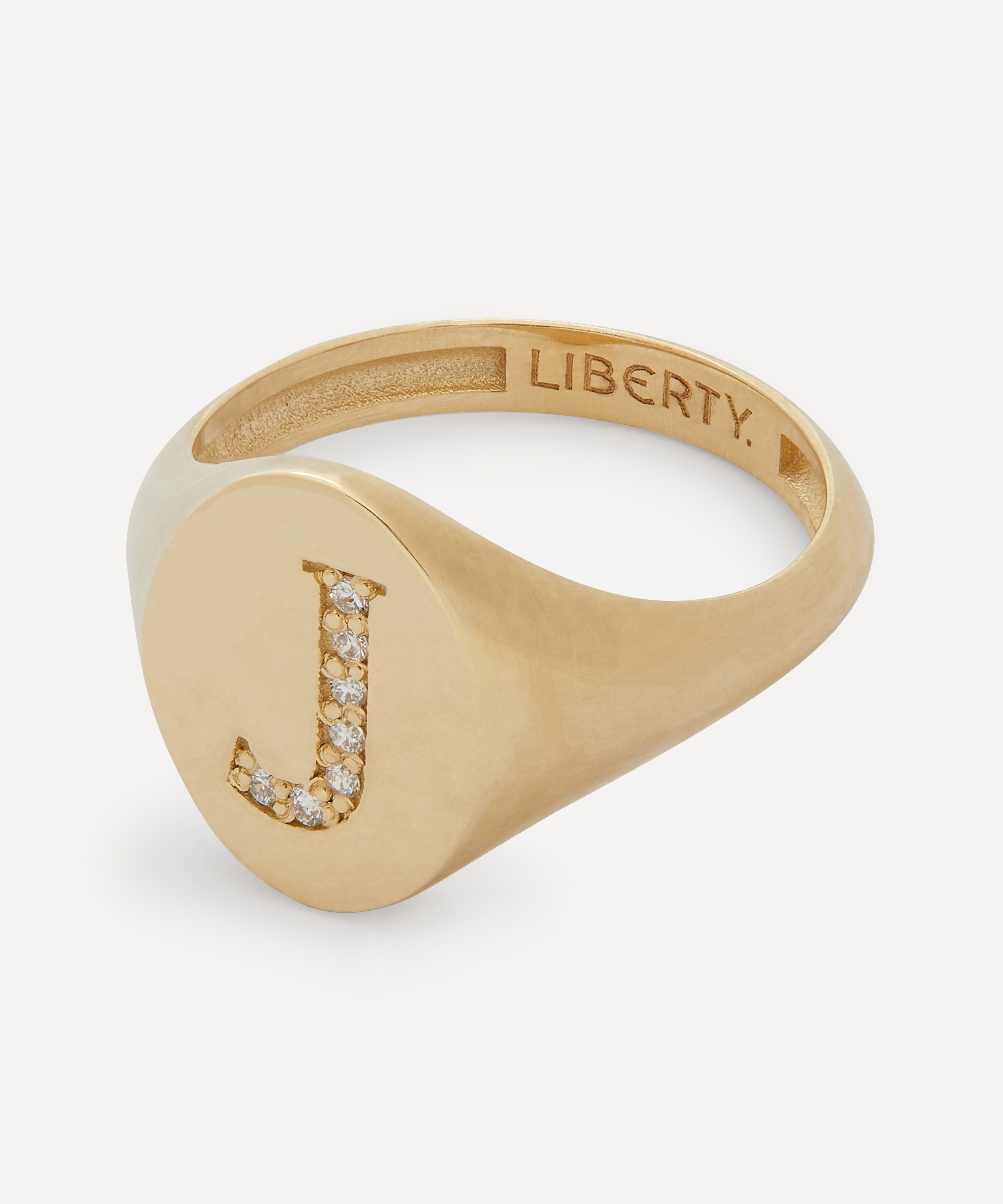 Liberty - 9ct Gold and Diamond Initial Liberty Signet Ring - J image number 2