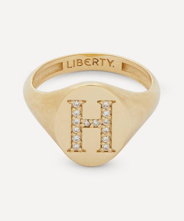 Liberty - 9ct Gold and Diamond Initial Liberty Signet Ring - H