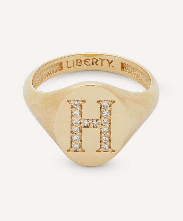 Liberty - 9ct Gold and Diamond Initial Liberty Signet Ring - H image number null