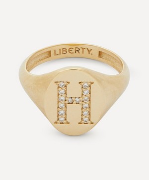 Liberty - 9ct Gold and Diamond Initial Liberty Signet Ring - H image number 0