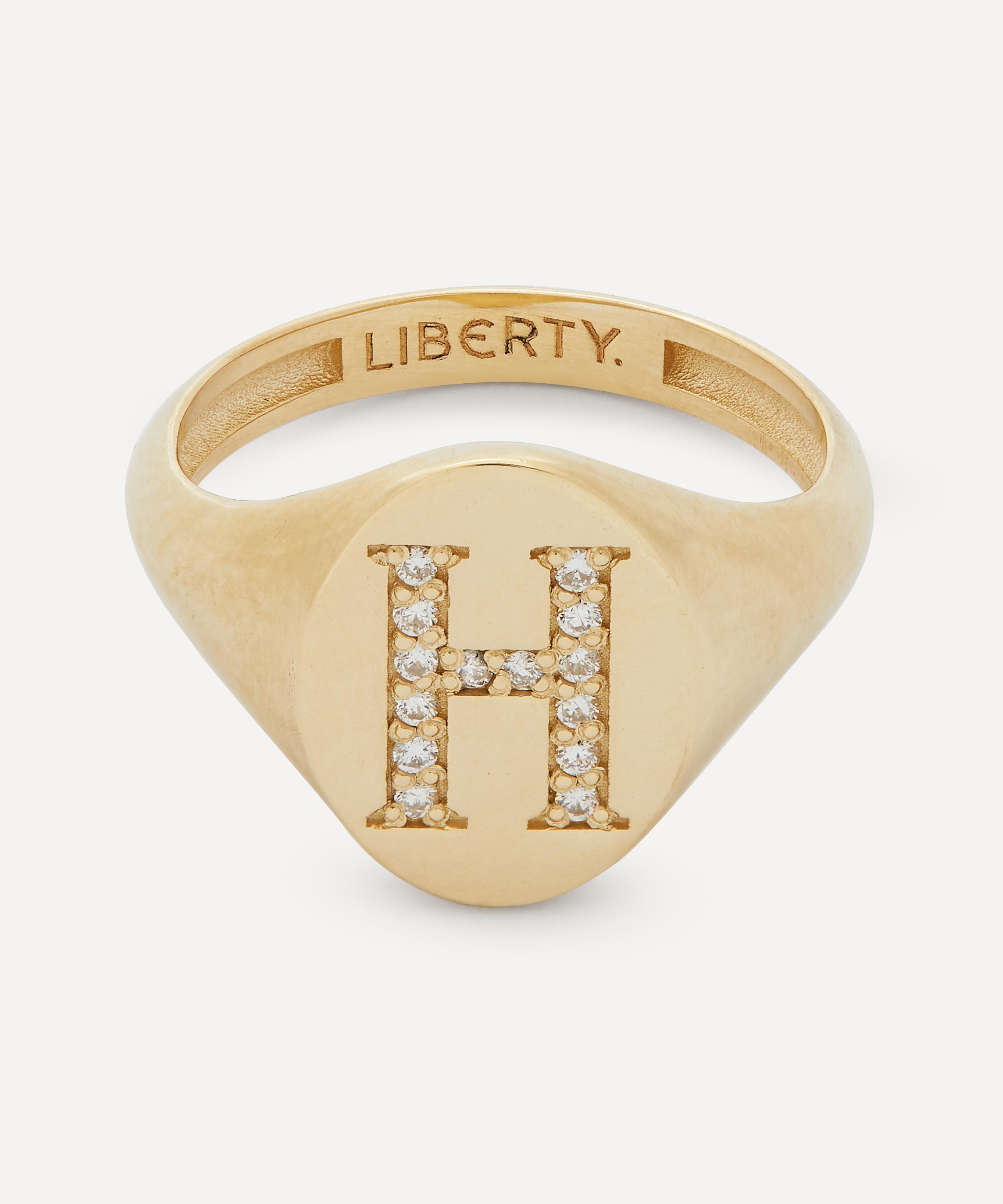 Liberty - 9ct Gold and Diamond Initial Liberty Signet Ring - H image number 0