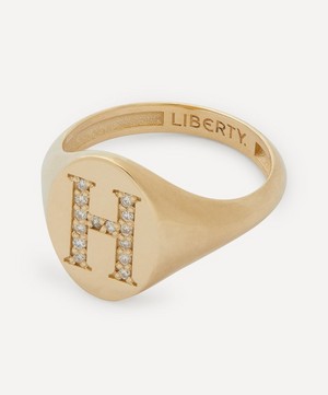 Liberty - 9ct Gold and Diamond Initial Liberty Signet Ring - H image number 2