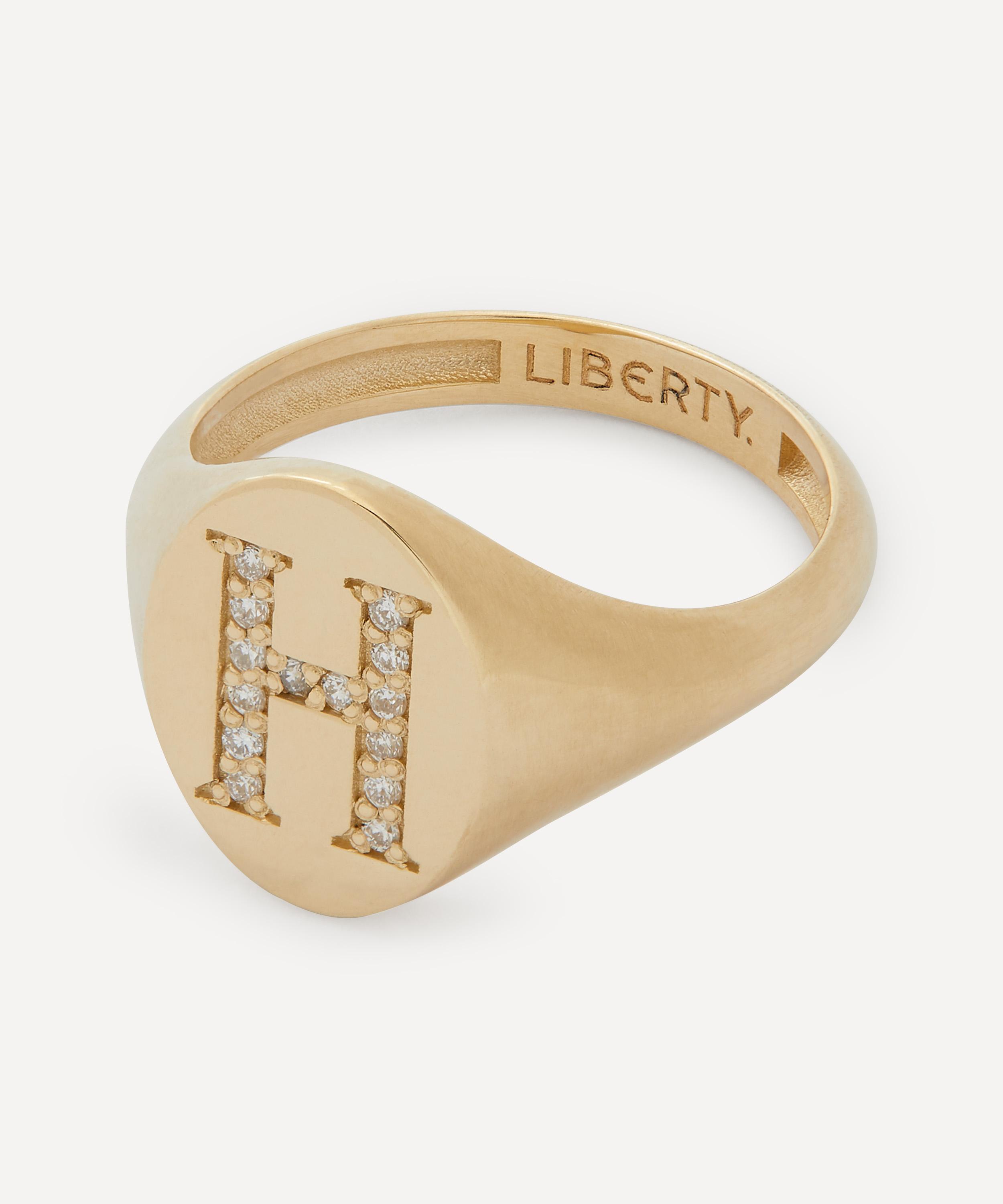 Liberty - 9ct Gold and Diamond Initial Liberty Signet Ring - H image number 2