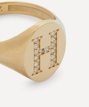 Liberty - 9ct Gold and Diamond Initial Liberty Signet Ring - H image number 3