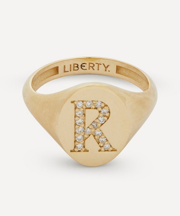 Liberty - 9ct Gold and Diamond Initial Liberty Signet Ring - R