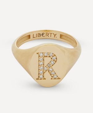 Liberty - 9ct Gold and Diamond Initial Liberty Signet Ring - R image number 0