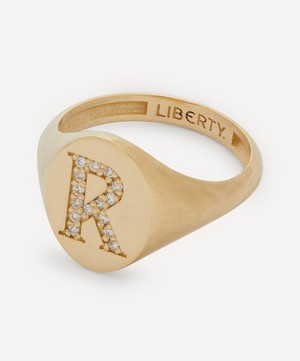 Liberty - 9ct Gold and Diamond Initial Liberty Signet Ring - R image number 2