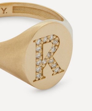 Liberty - 9ct Gold and Diamond Initial Liberty Signet Ring - R image number 3