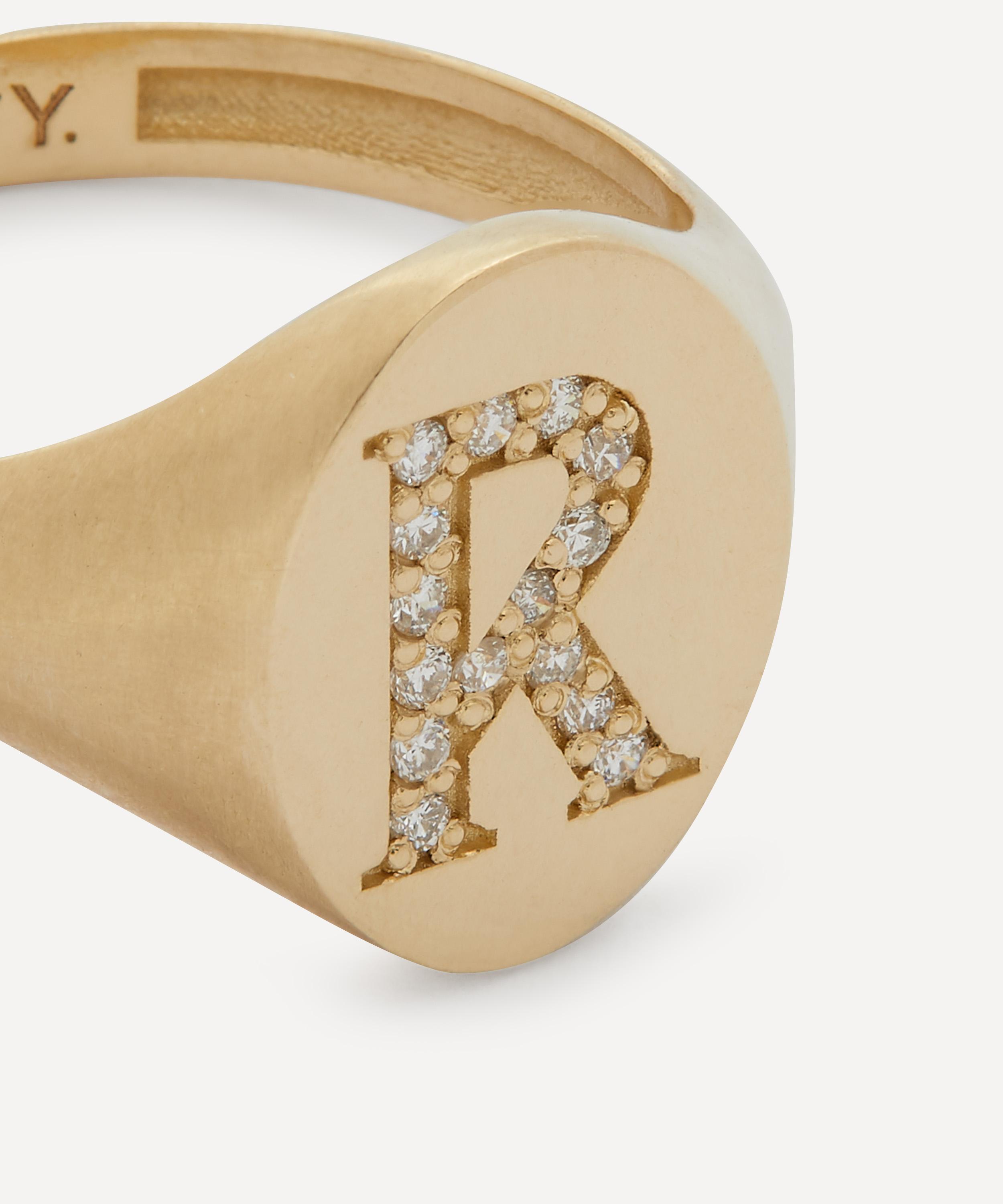 Liberty - 9ct Gold and Diamond Initial Liberty Signet Ring - R image number 3