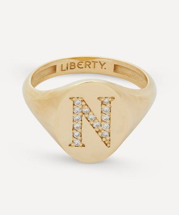 Liberty - 9ct Gold and Diamond Initial Liberty Signet Ring - N image number 0