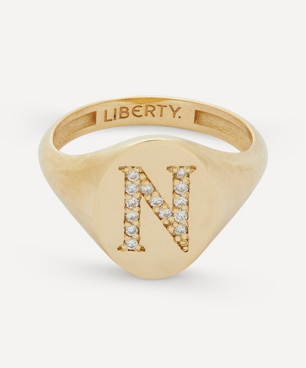 Liberty - 9ct Gold and Diamond Initial Liberty Signet Ring - N