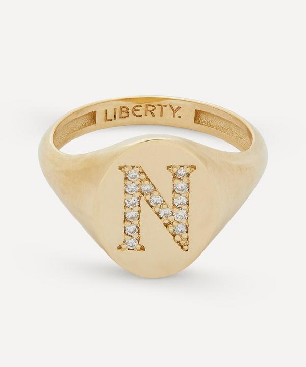 Liberty - 9ct Gold and Diamond Initial Liberty Signet Ring - N image number null