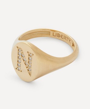 Liberty - 9ct Gold and Diamond Initial Liberty Signet Ring - N image number 2