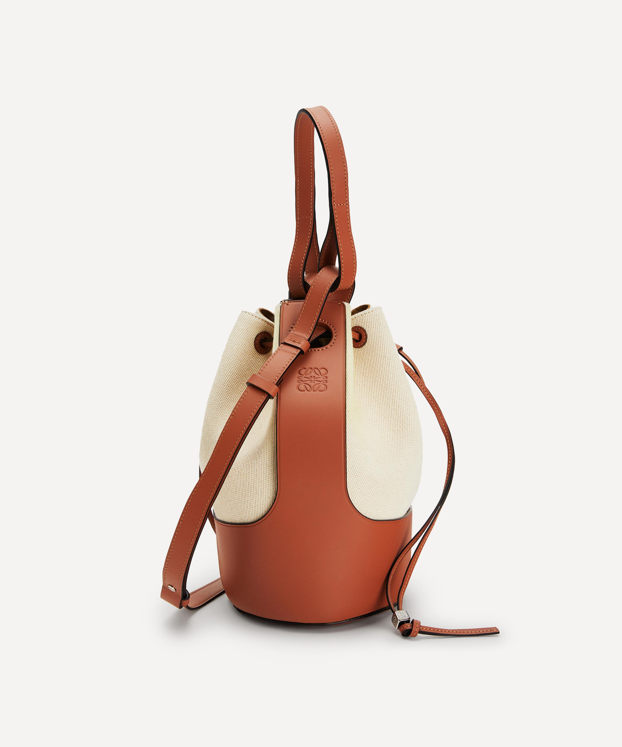 LOEWE Balloon Bucket Shoulder Bag Beige Brown Canvas Leather