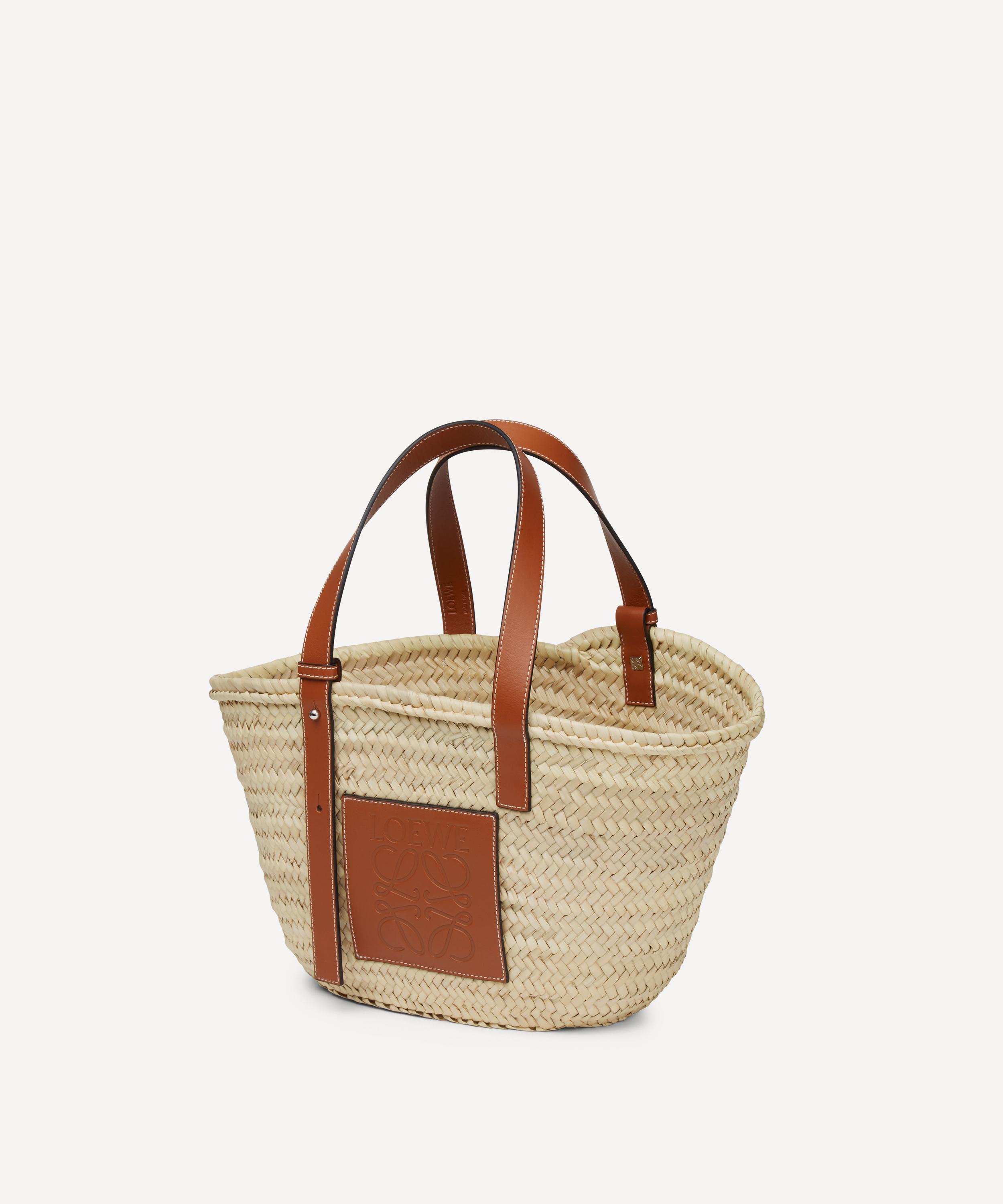 Basket bag in palm leaf and calfskin Natural/White - LOEWE