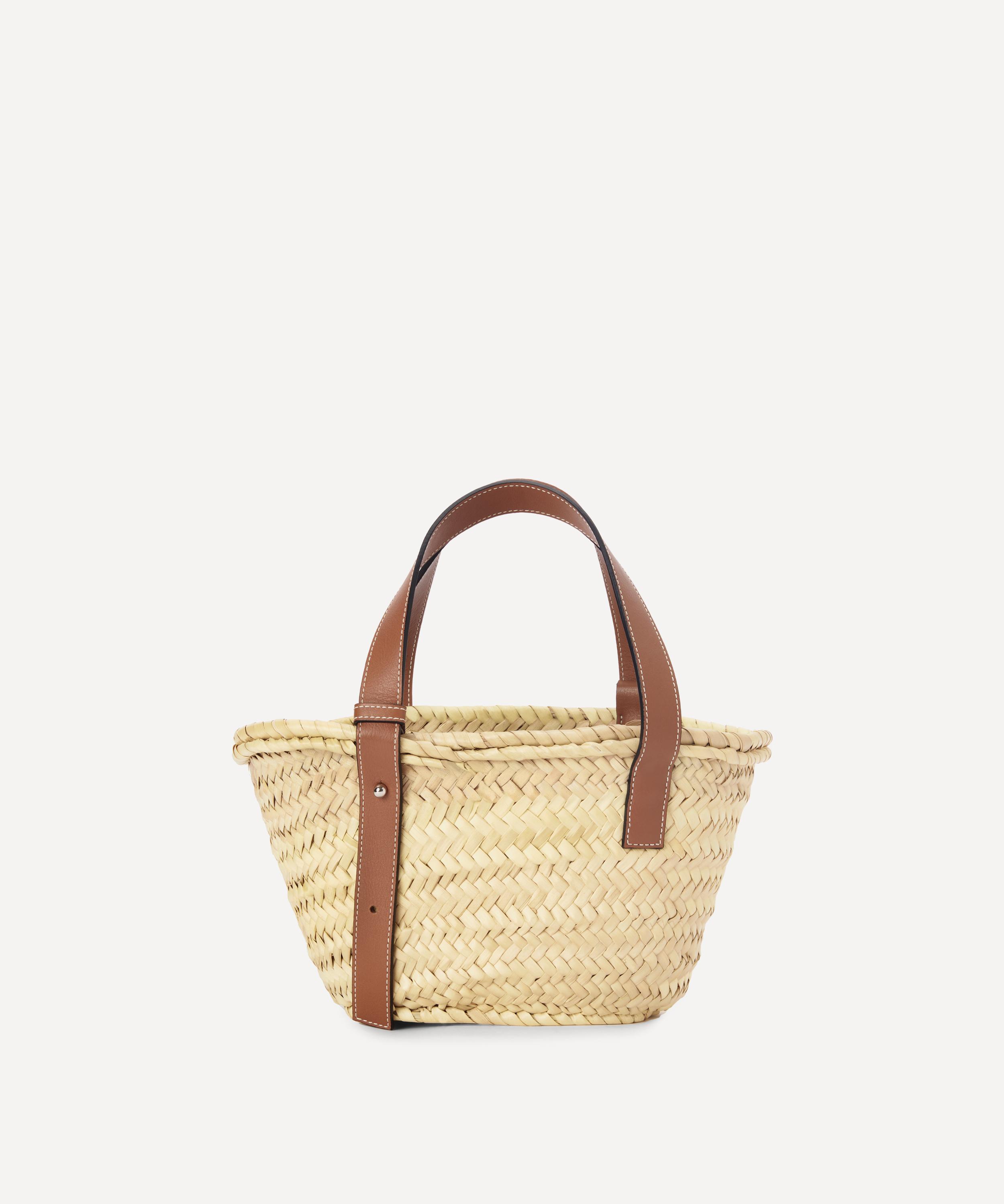 Small Basket bag in palm leaf and calfskin Natural/Tan - LOEWE