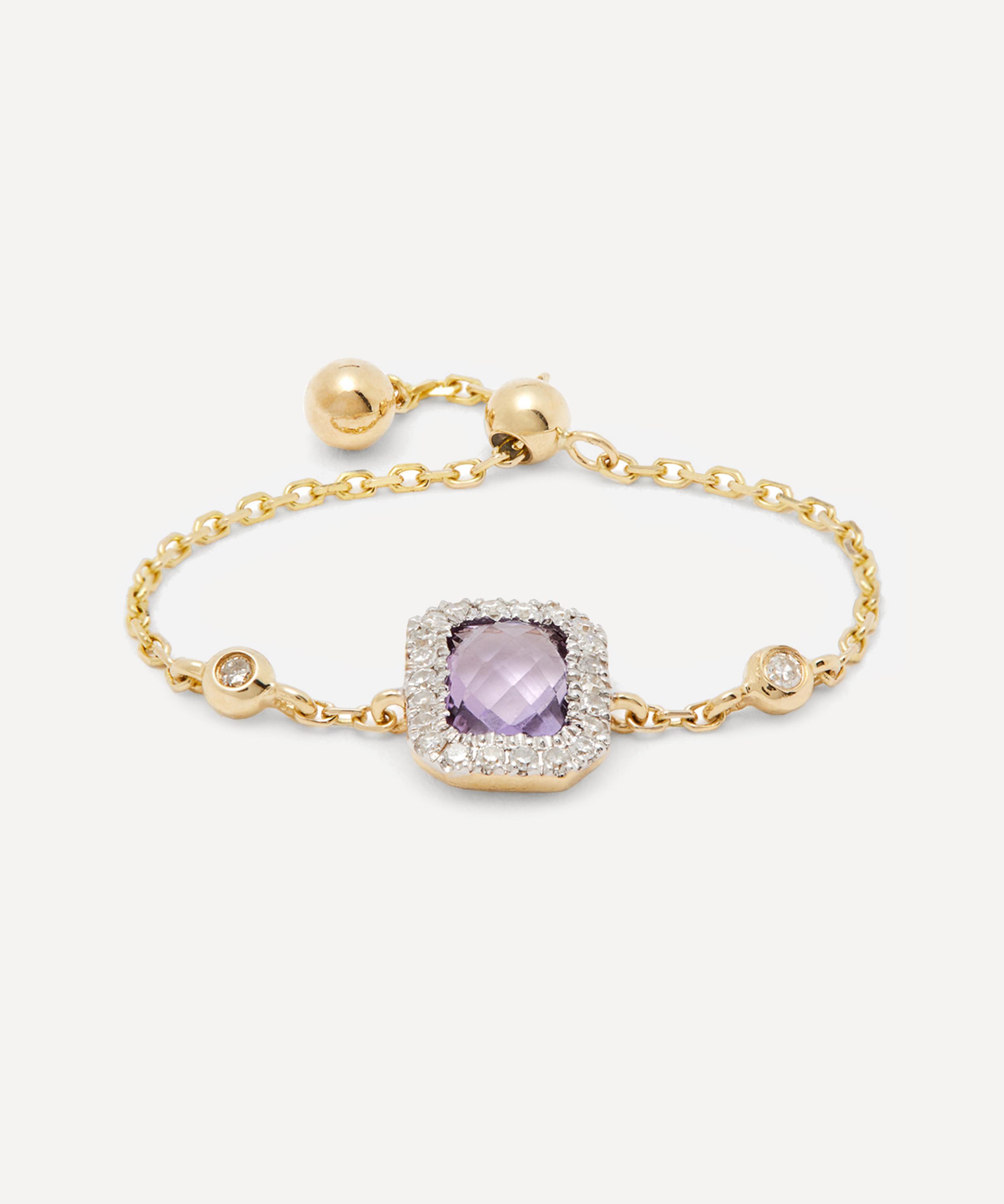 Anissa Kermiche - 14ct Gold Amethyst and Diamond Chain Ring image number 0