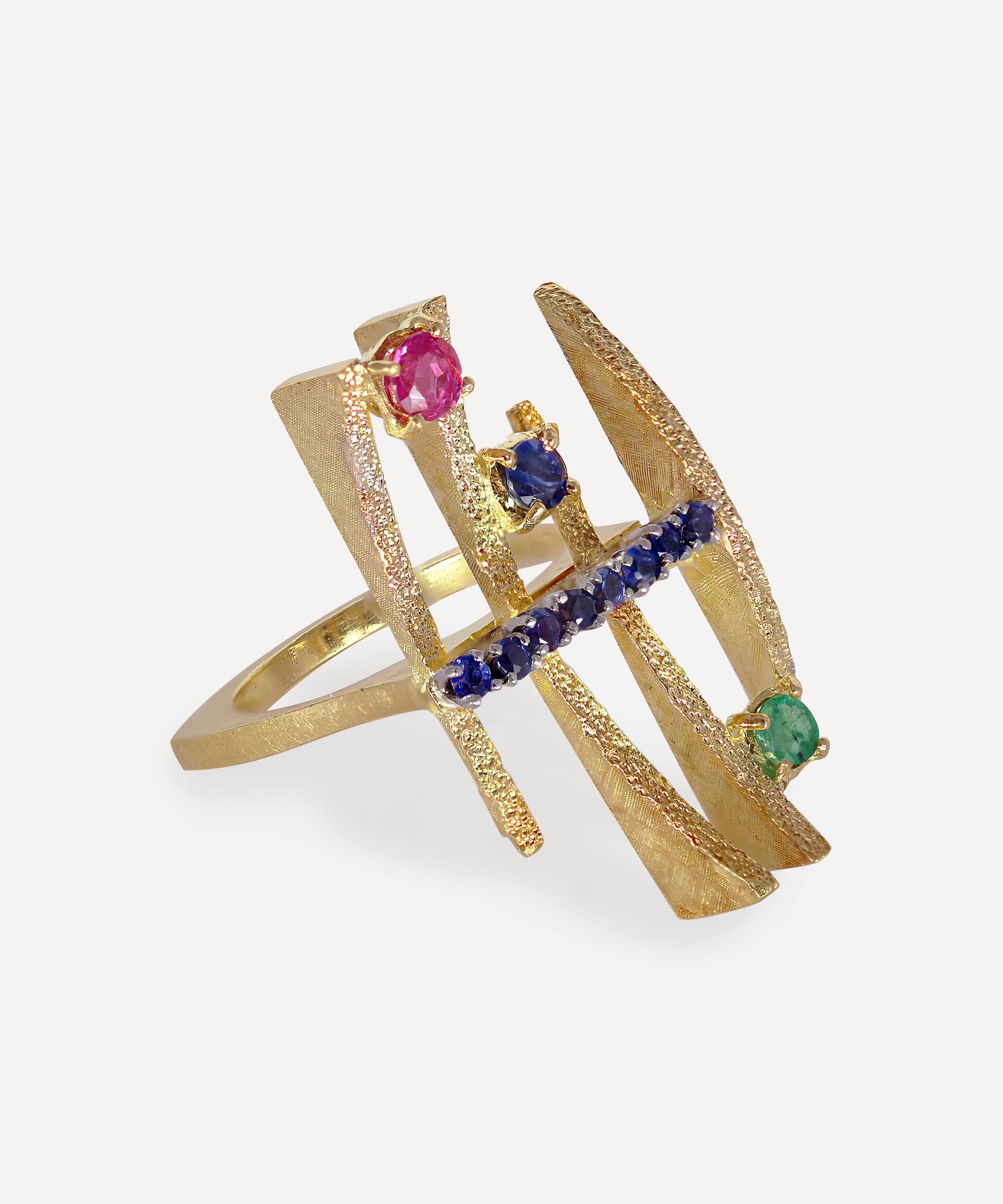 Kojis - Gold 1970s Multi-Stone Brutalist Ring image number 1