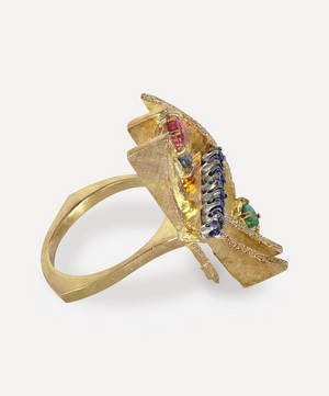 Kojis - Gold 1970s Multi-Stone Brutalist Ring image number 2