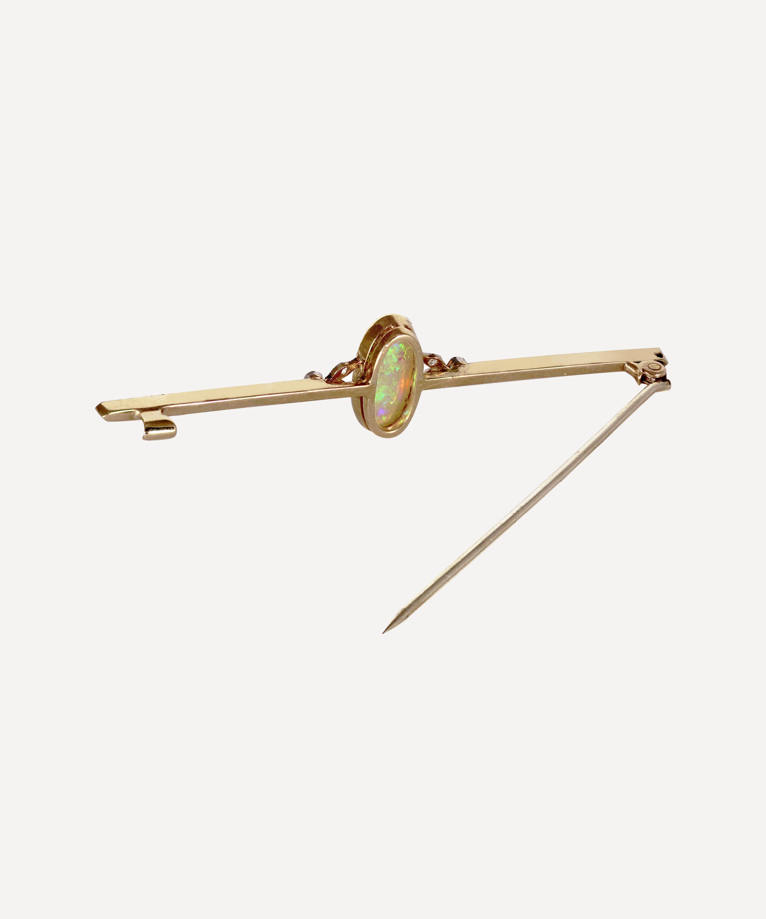 Kojis - Gold Antique Opal and Diamond Bar Brooch image number 2