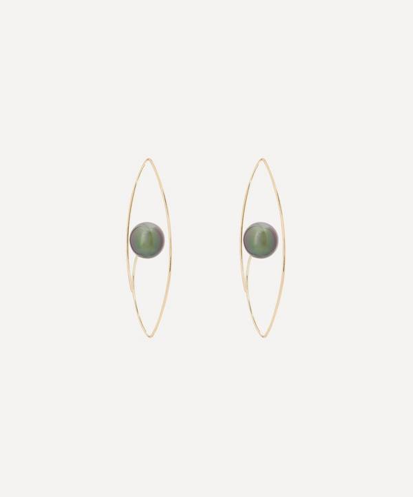 Hirotaka - 10ct Gold Large Tahitian Black Pearl Floating Oval Hoop Earrings image number 0