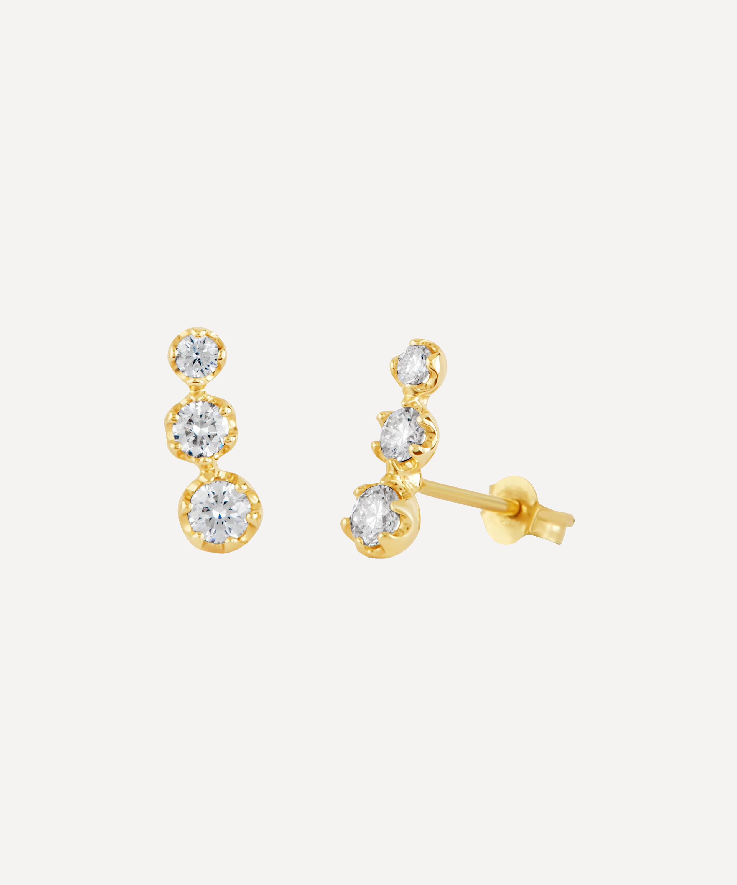 Dinny Hall - 14ct Gold Elyhara Diamond Trio Stud Earrings image number 2