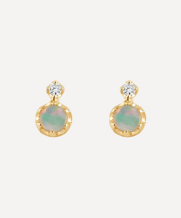 Dinny Hall - 14ct Gold Double Opal and Diamond Stud Earrings