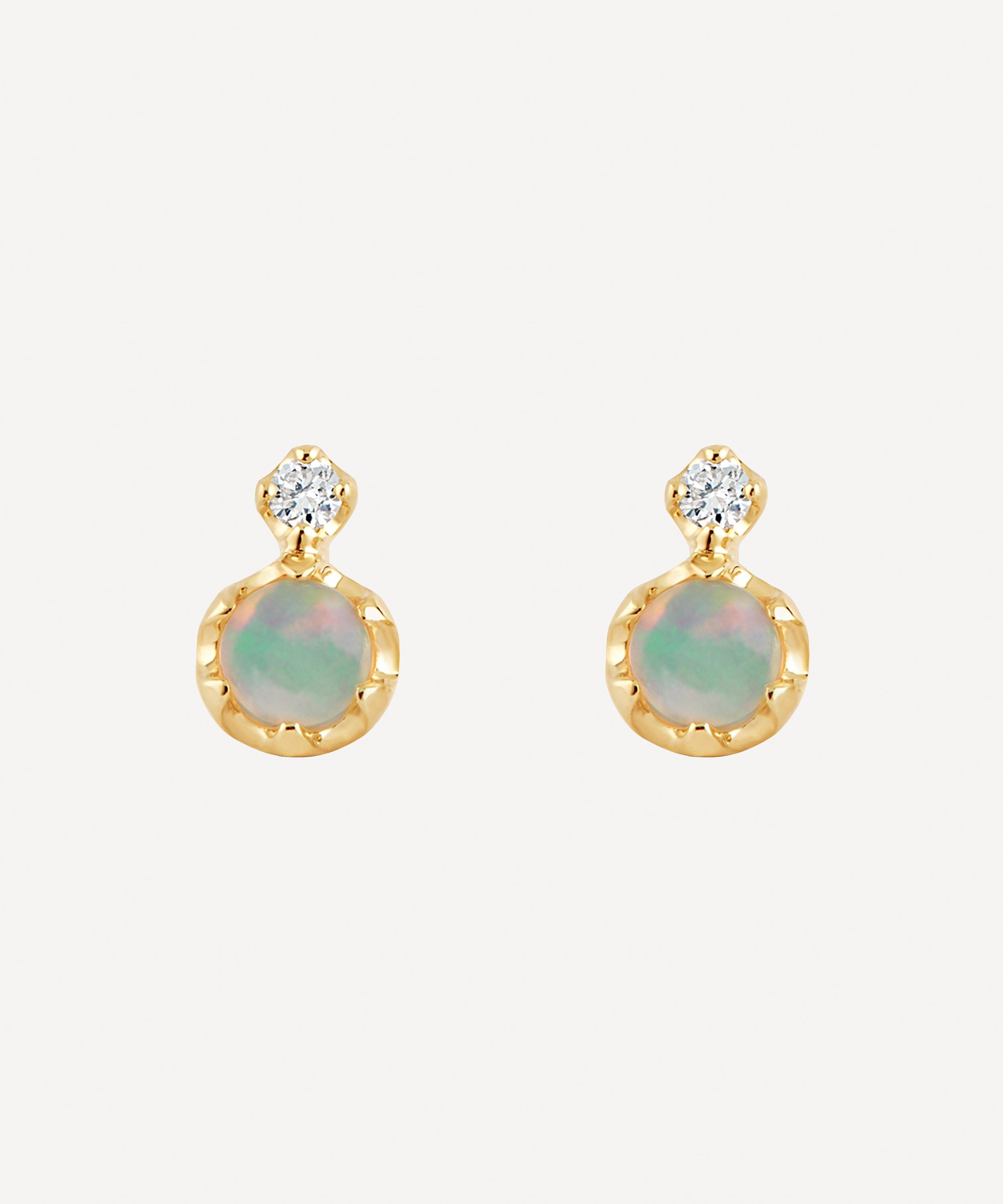 Dinny Hall - 14ct Gold Double Opal and Diamond Stud Earrings