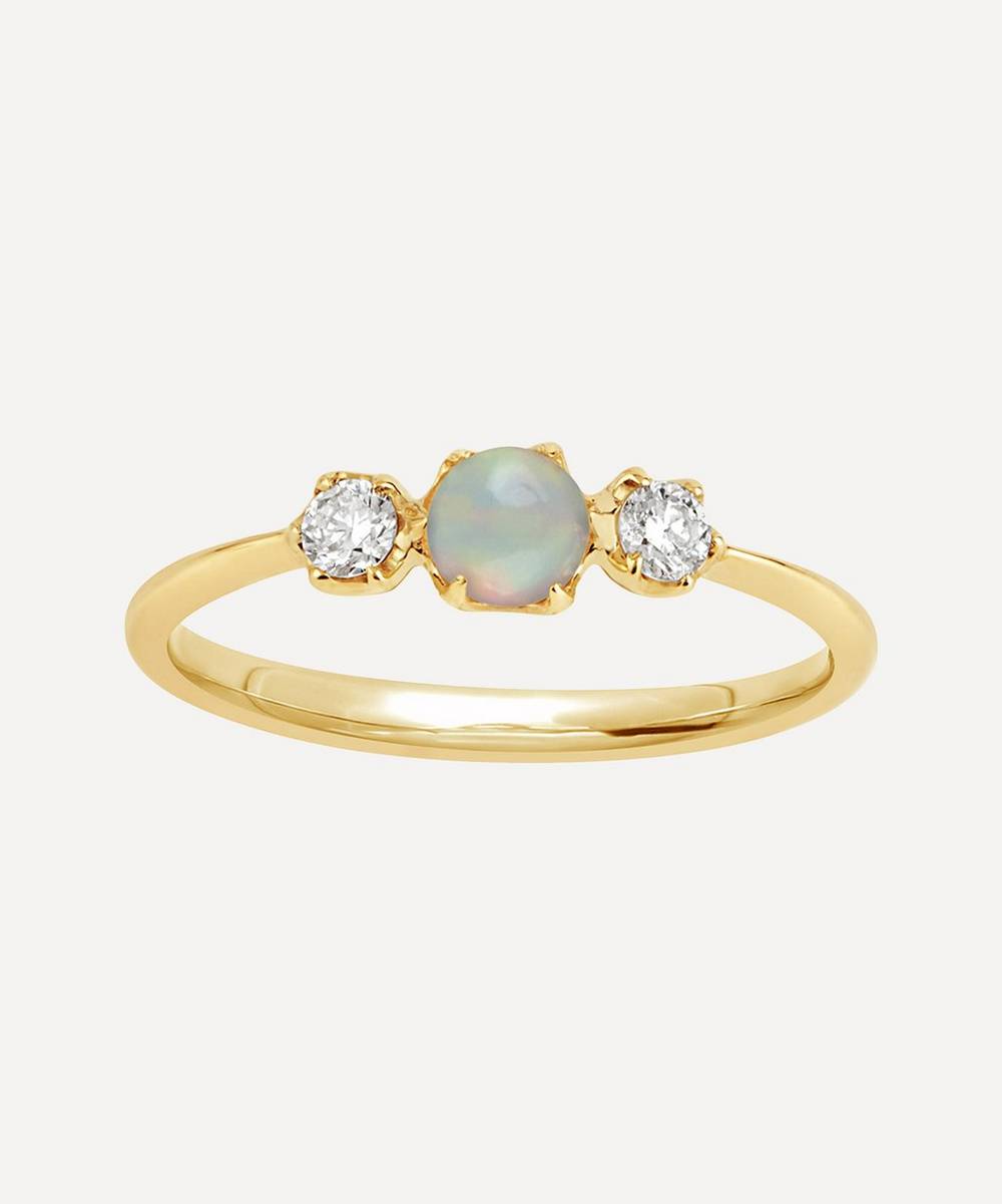 Dinny Hall - 14ct Gold Opal and Diamond Trilogy Ring