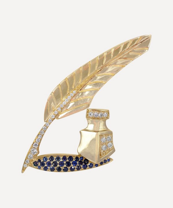Kojis - 14ct Gold Diamond and Sapphire Quill Brooch image number null