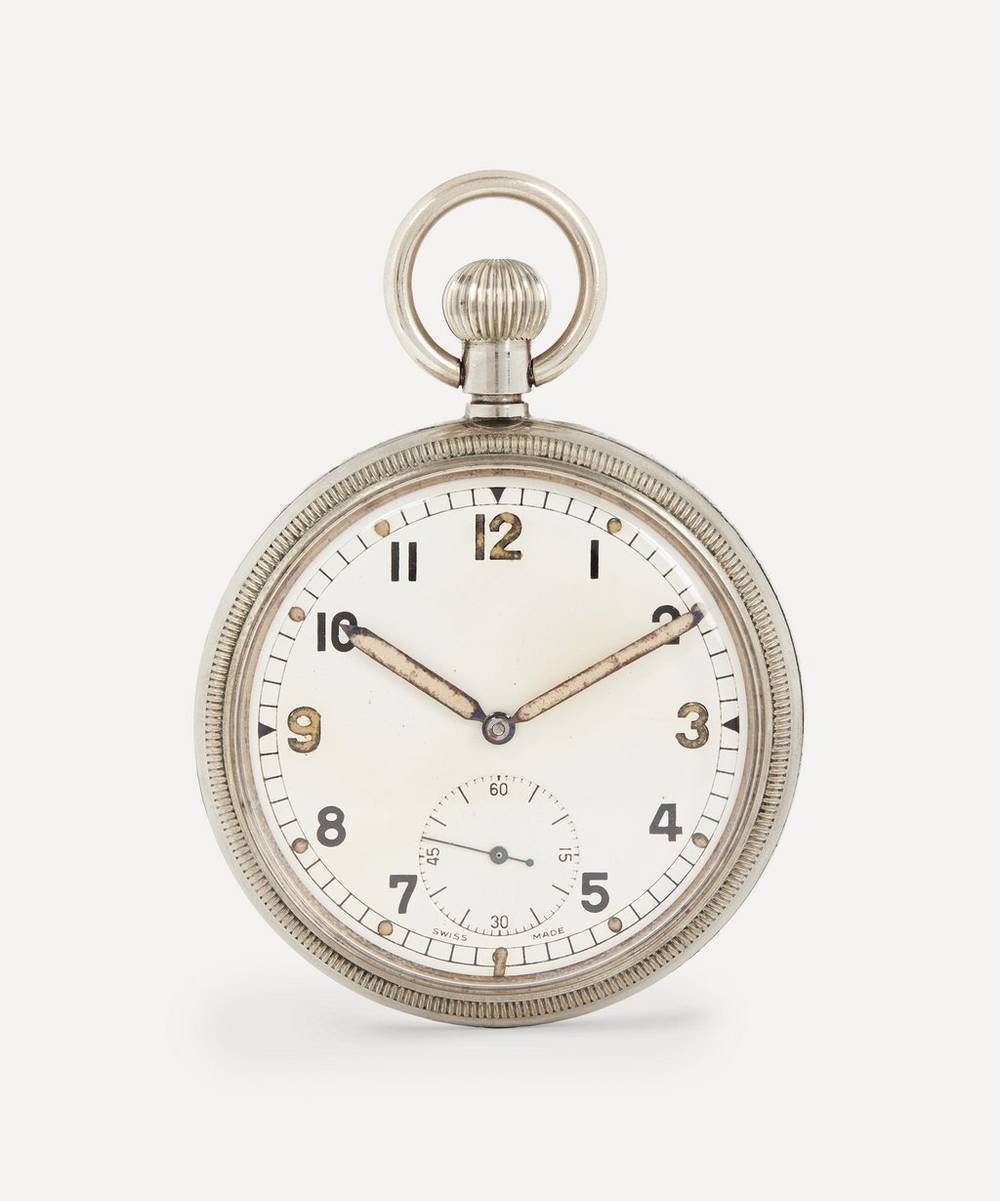 Designer Vintage - 1940s White Metal Military Pocket Watch