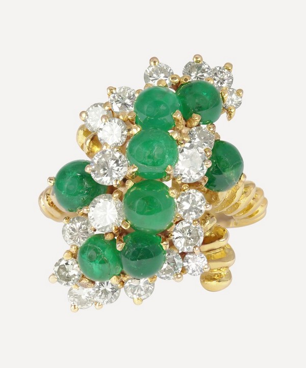 Kojis - Gold 1970s Emerald and Diamond Abstract Cocktail Ring image number null