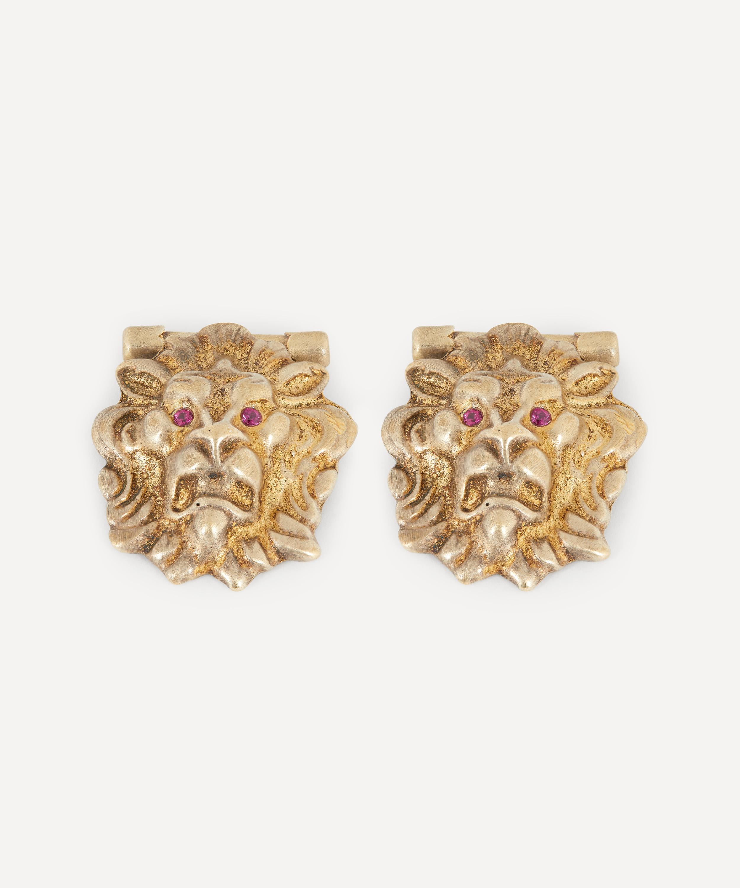 Designer Vintage - Bottega Veneta Silver Gilt and Ruby Lion’s Head Cufflinks image number 0