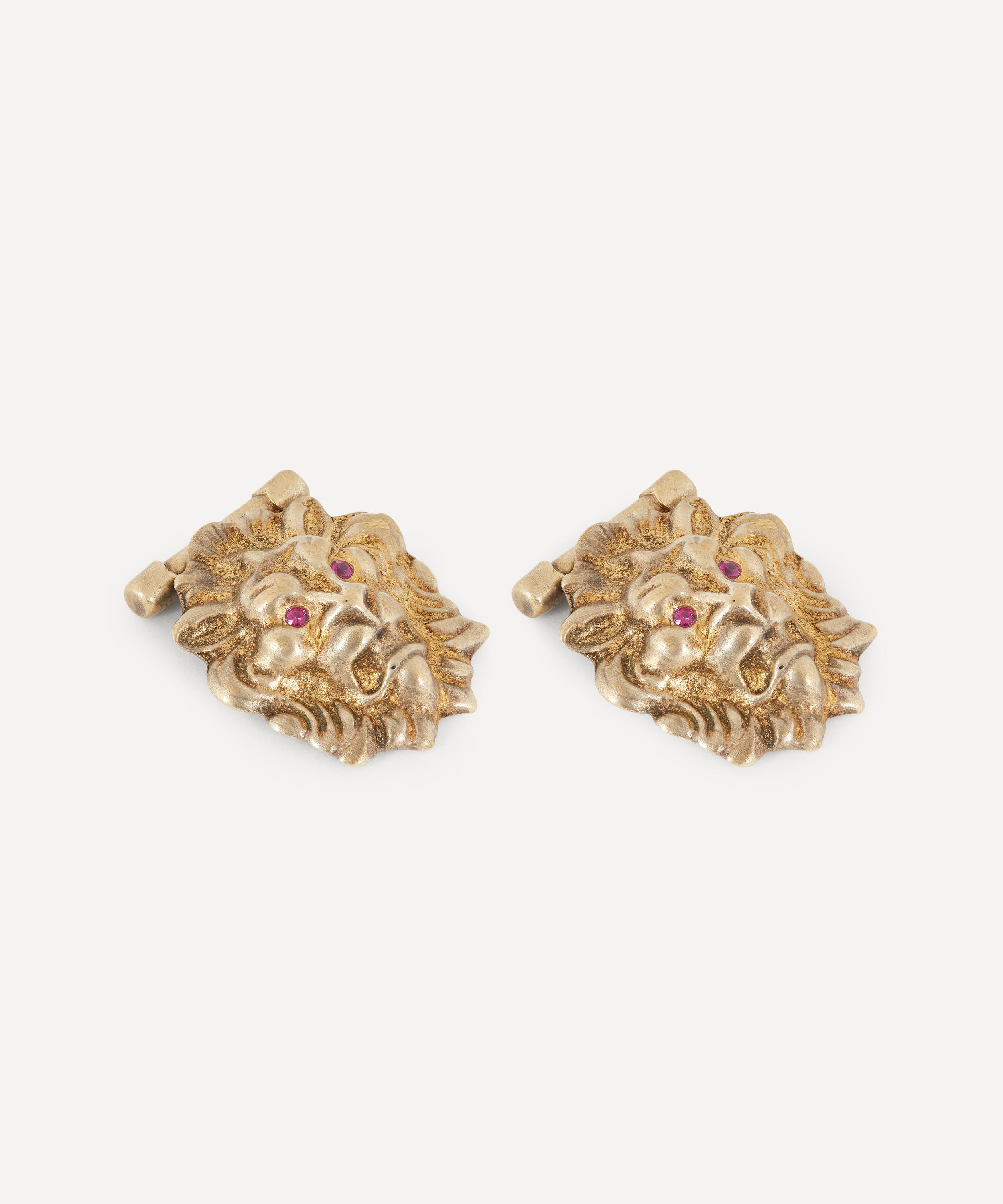 Designer Vintage - Bottega Veneta Silver Gilt and Ruby Lion’s Head Cufflinks image number 1