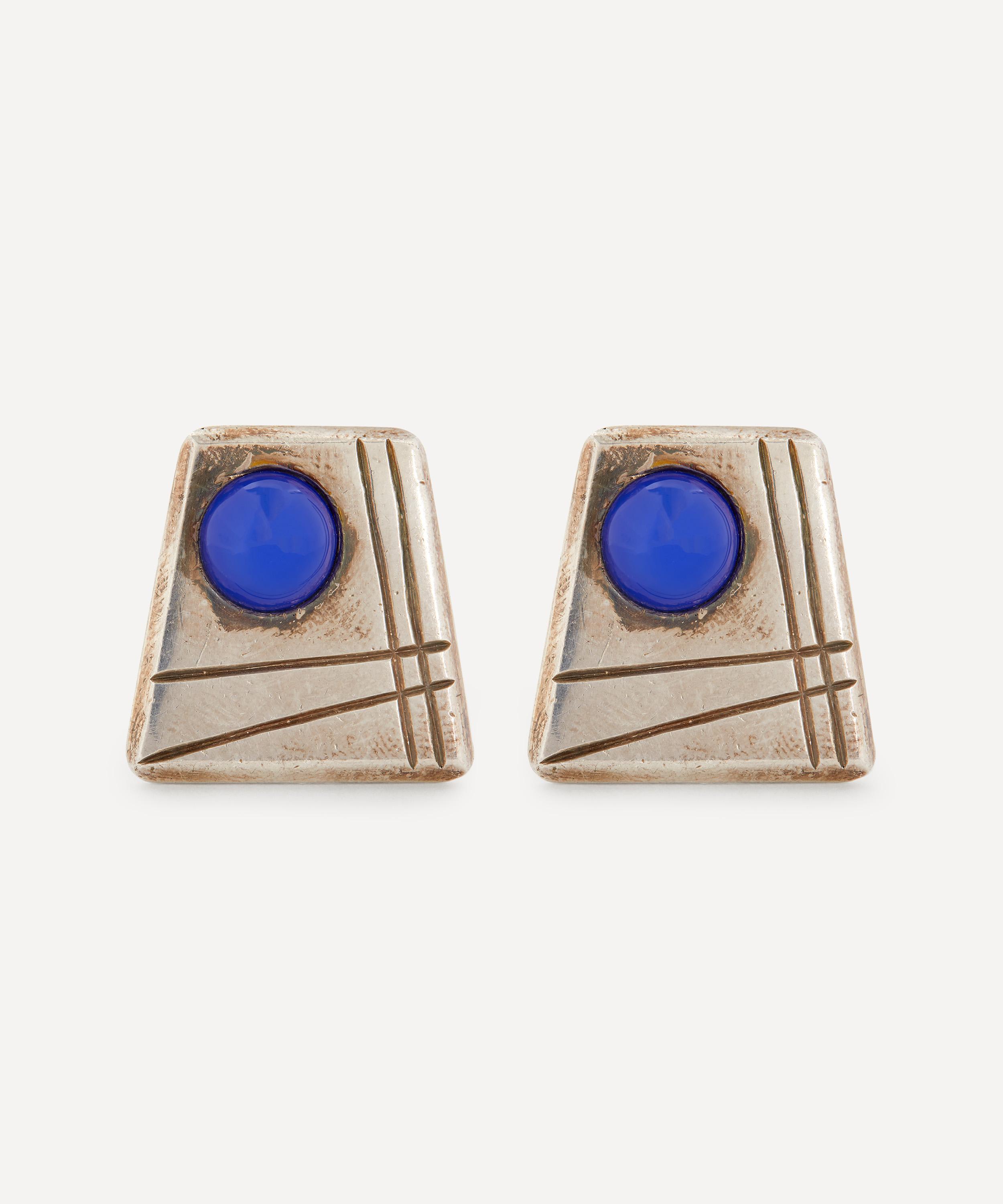 Designer Vintage - 1960s Sterling Silver and Faux Lapis Cufflinks