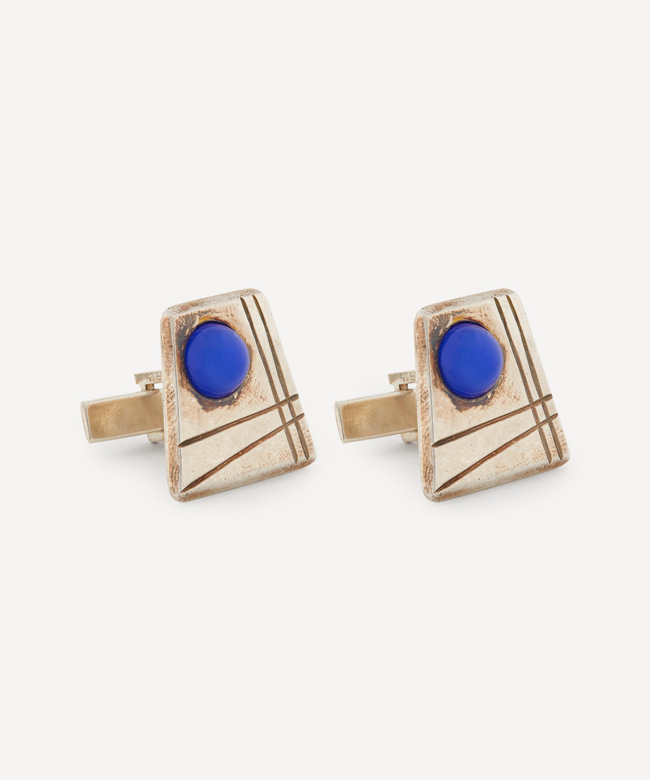 Designer Vintage - 1960s Sterling Silver and Faux Lapis Cufflinks image number 1